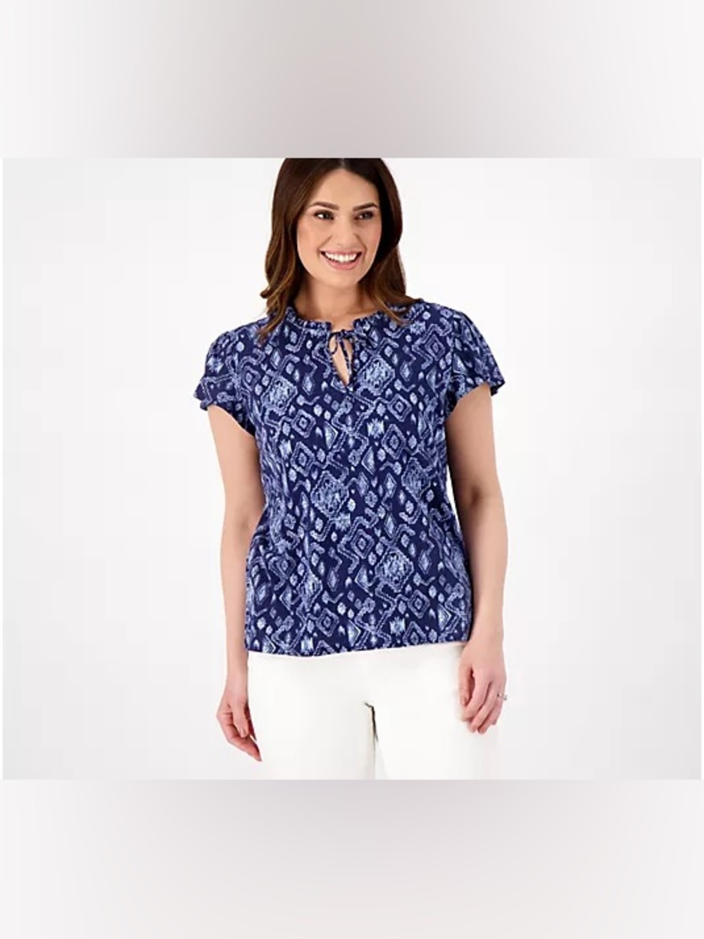 Denim & Co. Canyon Retreat Printed
Jersey Flutter Sleeve Top! Size 1X.